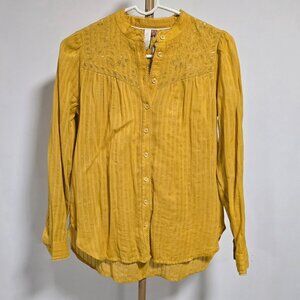 Anthropology Pilcro Mustard Yellow Blouse with Gold Thread Detail Size 4